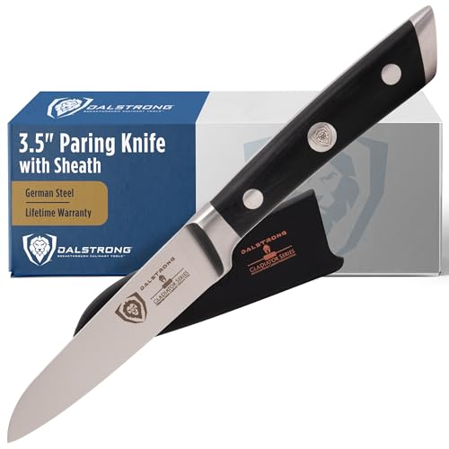 Dalstrong Paring Knife - 3.5 inch - Forged High-Carbon German Steel - Black G10 Handle - Sheath - Small Knife Fruit Vegetable Cutting Knife - Gladiator Series Elite - Razor Sharp Kitchen Knife - NSF