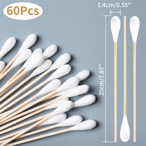 20 cm Lange Wattestäbchen,Wattestäbchen Großer Kopf,Langer Holzstab mit Wattekopf,Reinigungsstäbchen,Holzstab mit Dickem Wattekopf für Reinigung,Make-up,Ohrenpflege, 60 Stück