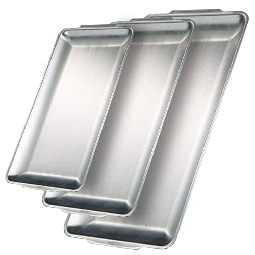 3 Packs 304 Stainless Steel Serving Platters, Stainless Steel Heavy-Duty Large Serving Trays, Rectangle Camping Plate, for Food, Fruit,Steak, Party, Wedding, Christmas,BBQ,Buffet,Appetizer Serving