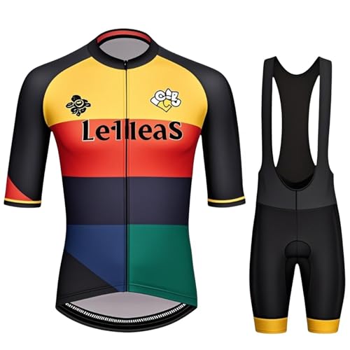 Camiseta de Ciclismo de Manga Corta para Hombre, Conjunto de Maillot de Ciclismo, Maillot de Ciclismo Transpirable y Pantalón Corto de Ciclismo con Almohadilla de Gel(Yellow-Black,M)