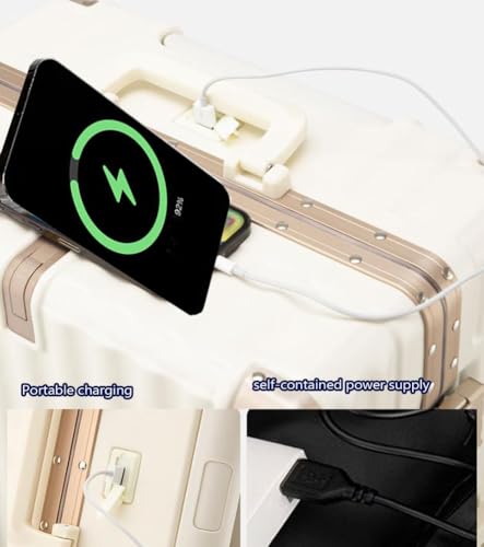 Suitcase Carry on Luggage with Aluminum Frame 20 Inch PC Hardside Lightweight Suitcases with Wheels with Cup Holder,White,20in4