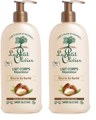 LE PETIT OLIVIER - Lait Corps Réparateur - Beurre de Karité - Nourrit, Répare & Hydrate - Peaux Très Sèches - 96% D'Origine Naturelle - Sans Silicone - Fabriqué en France - 250 ml (Lot de 2)