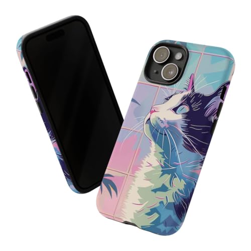 Coque iPhone 15 chat coloré feuilles tropicales protection rigide mate - 2