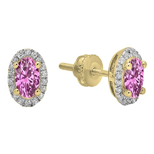 Dazzlingrock Collection 6X4mm Each Oval Gemstone & Round White Diamond Womens Halo Stud Earrings, 10K Solid Yellow Gold