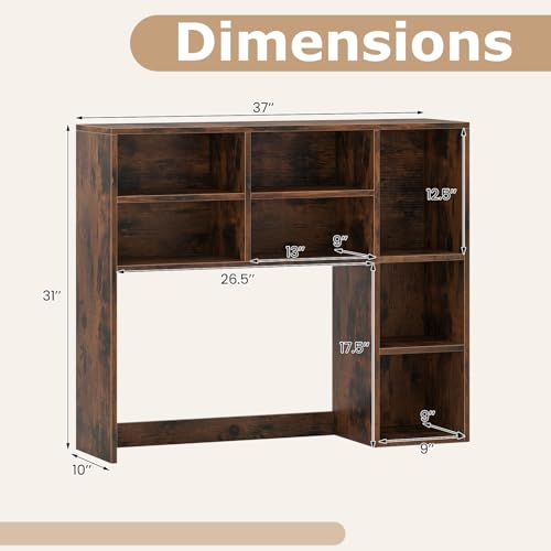 Image of Tangkula Desktop Bookshelf, 37 inch Countertop Storage Hutch with 7 Cubes & 3 Adjustable Shelves, 3-Tier Desk Display Rack Organizer, Multipurpose Wood Desktop Hutch for Dorm Home Office (Rustic Brown)