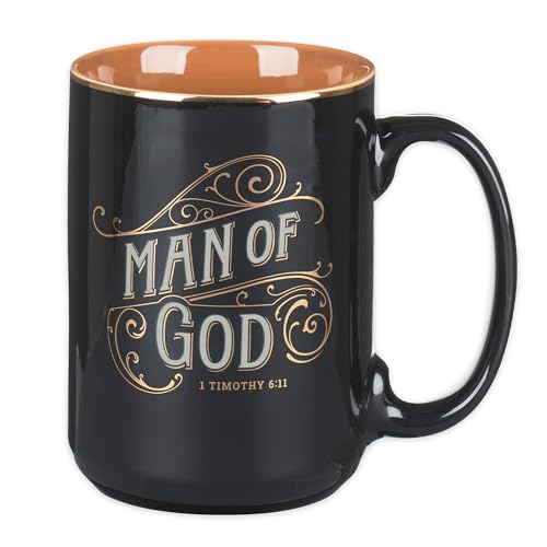 Christian Art Gifts Large Ceramic Inspirational Scripture Coffee & Tea Mug for Men: Man of God Encouraging Bible Verse, Sturdy Golden, Non-toxic Novelty Hot/Cold Beverage Cup, Black & Brown, 14 oz. by Christian Art Gifts - Used condition - US$11.36