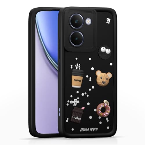 Image of Pikkme Back Cover for Realme P3 Ultra 5G | 3D Cartoon Silicone Case Cute & Fun Full Protective Bumper Cover (Black)