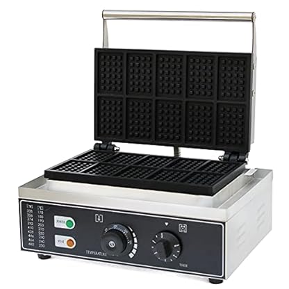 1500W Waffeleisen Kommerzielles Waffelgerät Backt 10Stk Waffeln Waffelmaschine mit Antihaftbeschichtung Waffelautomat mit Timer & Temperaturregelung Waffel Maschine für Restaurants Dessertläden