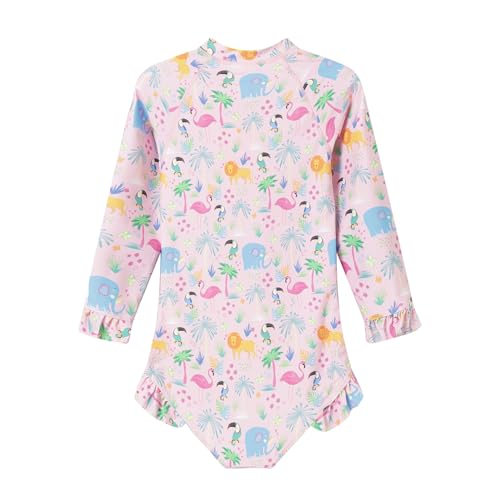 LittleSpring Girls One Piece Swimsuits with Hat UPF 50+ Long Sleeve Rash Guard Bathing Suit 2-6 Years2