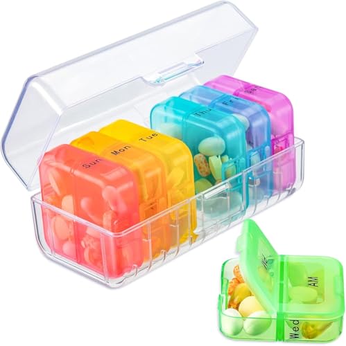 Zoksi Pill Organizer 2 Times a Day Weekly 7 Day Pill Box Daily Am Pm Pill Organizer with Double-Side Large Opening for Easy to Use Color Tracking Travel Pill Case for Medicine Fish Oils Vitamins