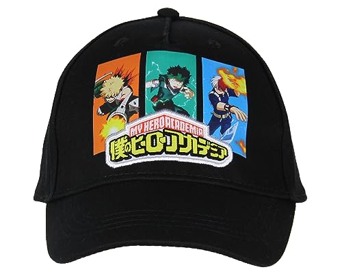Bioworld My Hero Academia Anime Boys Hat Deku Shoto Bakugo Character Panel Adjustable Youth OSFM Snapback Cap Black2