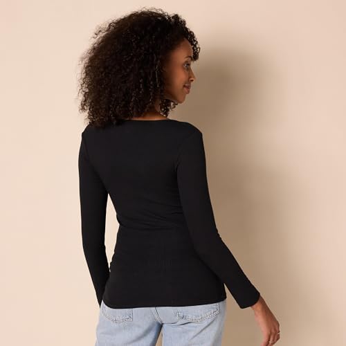 Image of Amazon Essentials Women's Slim-Fit Long Sleeve V-Neck Knit Rib Shirts, Pack of 2