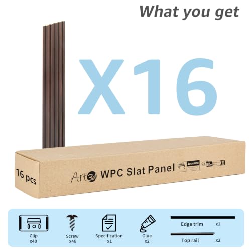 Image of Art3d 48 x 6 in WPC Wood Slat Wall Panels, 3D Wall Accents, 16-Pack, Walnut