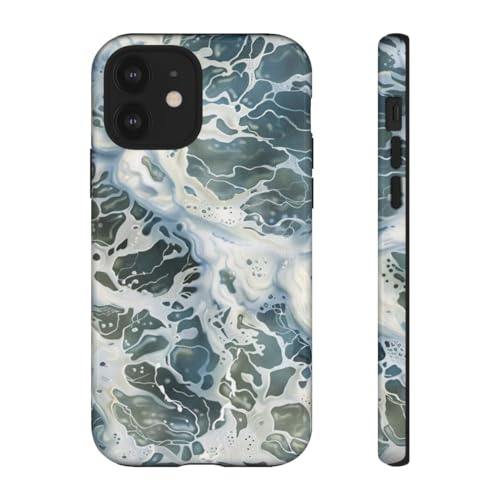 Coque iPhone 12 motif surface d'eau rigide et brillante anti-choc - Protection bleue élégante