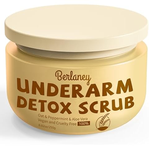 Oat Armpit Detox Scrub 8.8 oz with Peppermint, Aloe Vera and Walnut Shell Powder, Underarm Scrub Helps on Removing Odor, Deep Cleanse & Exfoliating, for Legs, Knee, Feet, Hands Whole Body, Armpit Cover