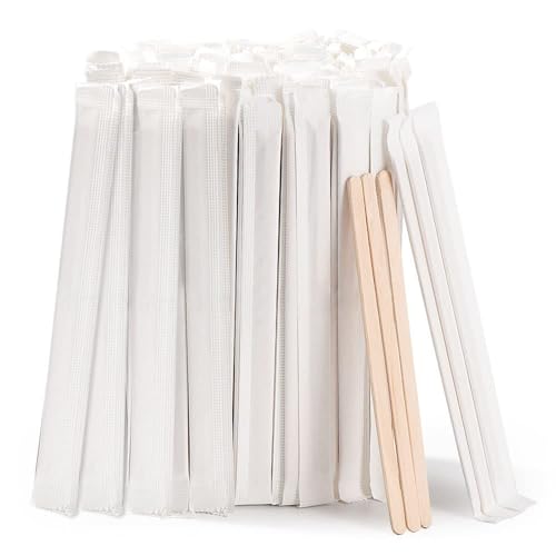 MOMENT 14 cm Disposable Wooden Coffee Stirrers [200 Pack] Individually Wrapped Stir Sticks for Tea Hot Chocolate and Craft Projects
