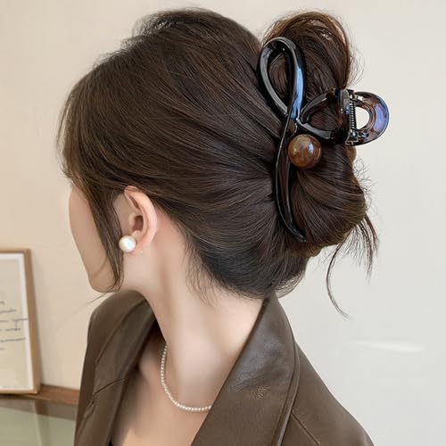 Pinza para cabello grande lazo marrón con perla acrílica miniatura 4