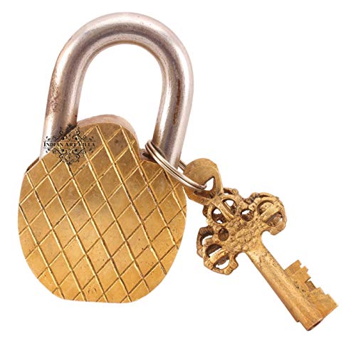 Image of Indian Art Villa Handmade Old Vintage Style Antique Lion Design Brass Security Lock with 2 Keys|Home Temple Office
