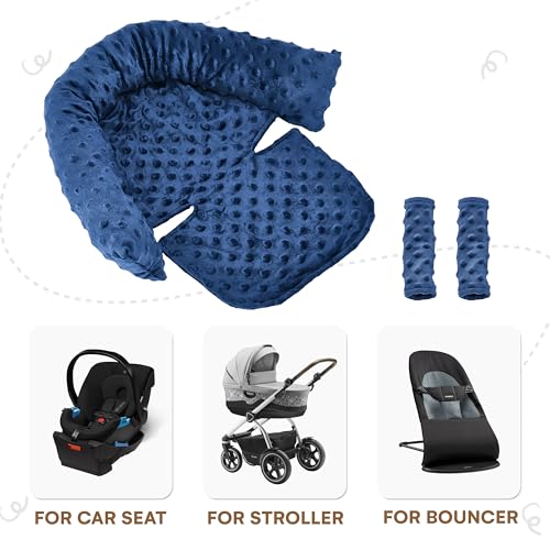 Childlike Behavior - Baby Car Seat Head Support - Car Body Support Strap - Minky Dotted Fabric Car Padding Strap - Head Support Strap - Suitable for Car Seats, Strollers, and Trampolines (Dark Blue) - Thumbnail 5