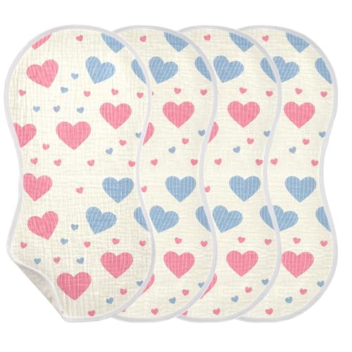 Baby Burp Cloths, Soft Absorbent Burping Cloths for Babies, Cotton Milk Spit Up Rags, Large Size for Newborns, Baby Boys and Girls (Striped Heart Cream)3