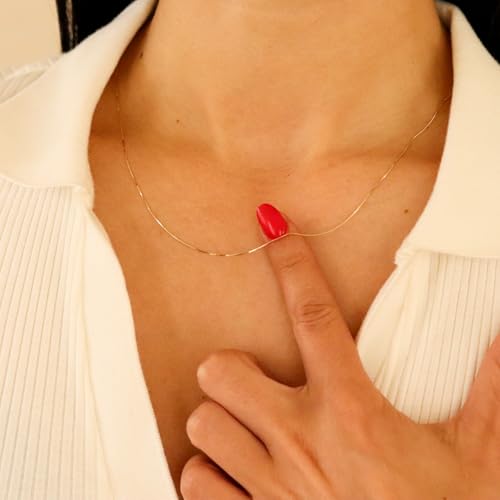 EVAYA 14K Gold Box Chain Necklace for Women (0.5mm Width, 14"-24" Length) - 14K Solid Gold Necklace & Real Gold Chain - Cadenas de Oro 14K Puro para Mujer4