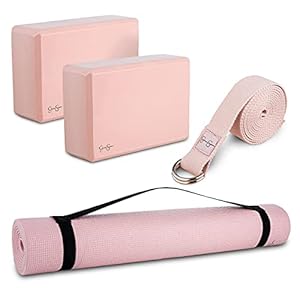 Jessica Simpson 4-Piece Yoga Kit – Pink Yoga Starter Set With Mat, Blocks, Strap