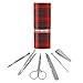 Plaid Red Gray Grey Pattern Stainless Steel Manicure Pedicure Grooming Beauty Care Travel Kit