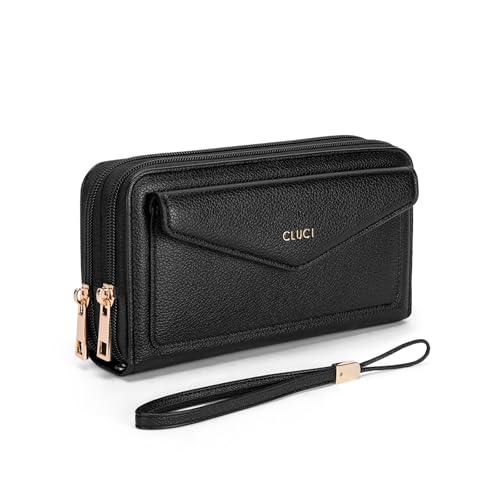 CLUCI Wallet Women Large Capacity Wristlet Purse for Women Long Ladies Wallet RFID Blocking Multi Credit Card Holder Black