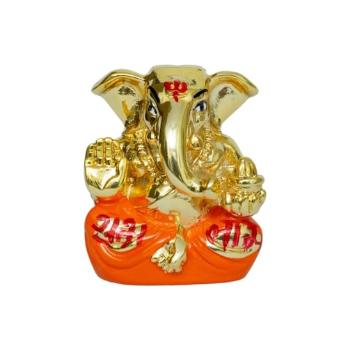 Image of Gold Plated Shubh Labh Ganesha Idol | Perfect for Car Dashboard, Home & Office |Auspicious Gift | Prosperity & Good Fortune| Vastu Blessings | Height 1.5 Inch