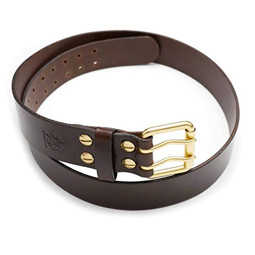Review Outdoor Gear Handmade Leather Belt (Dark Brown Double Brass Roller, 36)