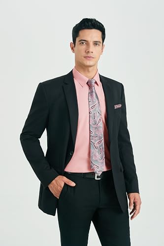 Image of HISDERN Mens Dress Shirt with Tie Pocket Square Set Classic Button Down Shirt Matching Tie Long Sleeve Shirts