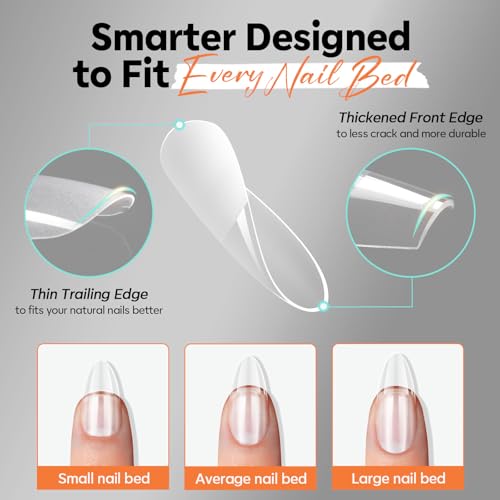 Image of Modelones Almond Nail Tips Short Clear Soft Gel Fake Press On Nails Tip | Soft Gel Nail Tips Half Matte Full Cover Clear Acrylic Gel False Press on Extension 12 Sizes