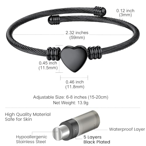 GoldChic JEWELRY Personalized Heart Bracelet That Holds Pictures for Women, Stainless Steel Custom Adjustable Link Locket Bracelets in Gold/Black Customized Gifts for Mother Wife Loved One4