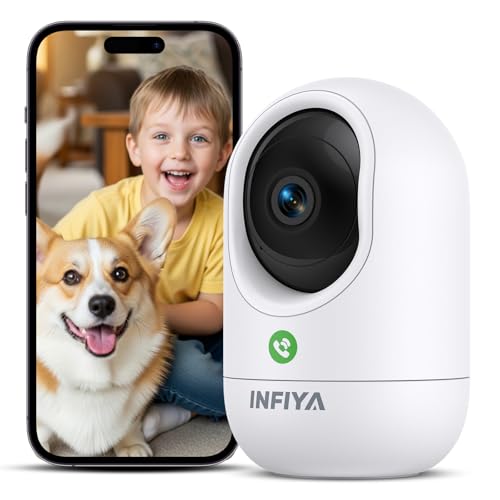 INFIYA Überwachungskamera Innen - 2K Kamera Überwachung Innen, Babyphone mit Kamera, WLAN Indoor Camera, Hundekamera mit APP, One-Touch-Anruf, Automatische Verfolgung, Nachtsicht, Bewegungserkennung