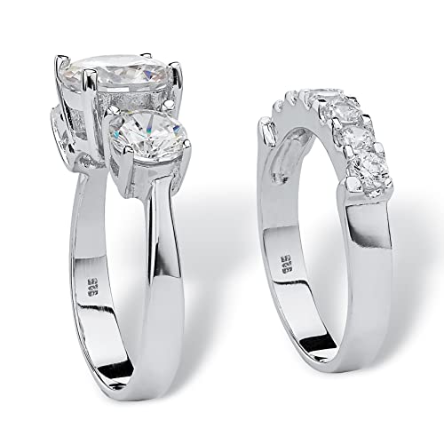 PalmBeach Platinum-plated Sterling Silver Round Cubic Zirconia Bridal Ring Set Sizes 5-102
