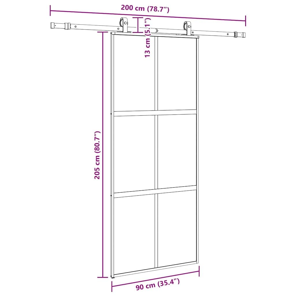 vidaXL Puerta corredera con herrajes Negro 90x205 cm Vidrio Templado