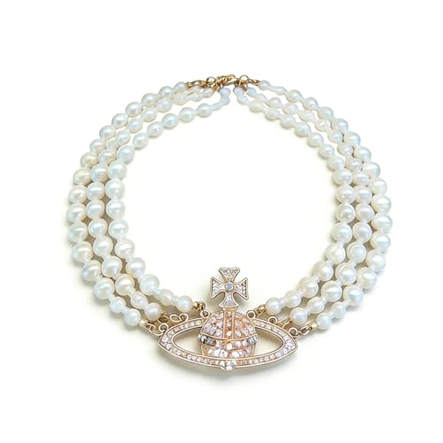 YESTARTDS Perlen Saturn Kristall Strass Halskette Saturn Kette Planet Perlenkette Saturn Halskette Perle Saturn Faux Perle Choker Halskette Für Mädchen Valentinstag Beste Freundin Freundin Jubiläum