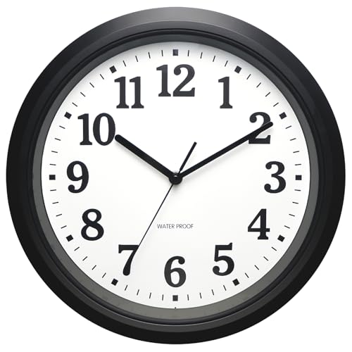 Image of KIZLOC 32cm Sealed Outdoor Garden Clocks Waterproof, Durable Silent Non-Ticking Battery Operated Quartz Wall Clock for Garden, Patio, Pool, Bathroom, Home (Black)