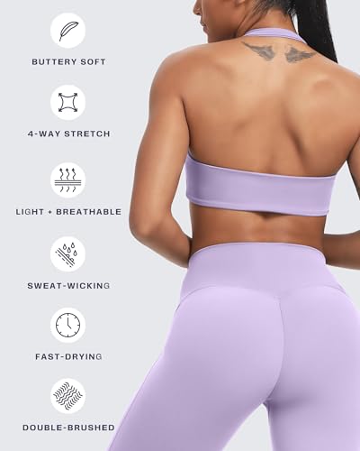 Image of Aoxjox Women's Workout Sports Bras Fitness Taylor Scrunch Halter Bra Yoga Crop Tank