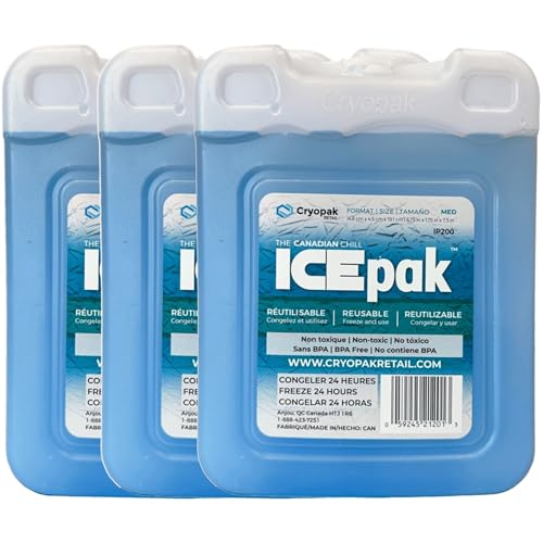 Cryopak - Cryopak ICEpak Hard Shell Reusable Ice Packs for Coolers and Lunch Box Use, Freezer Safe Gel Design, Professional Grade Cooling, Non-Toxic and BPA Free, Essential Travel Accessories, Medium (3 Pack)