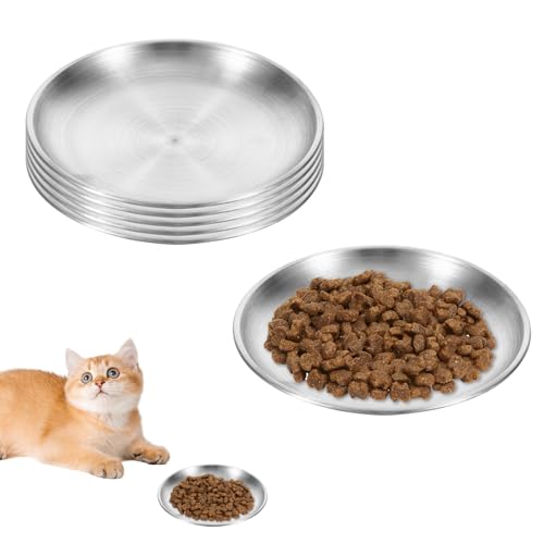 6 Stück Katzennapf Flach, Edelstahl Futternapf Katze Flach, Fressnapf Katze, Katzenteller, Katzennapf Edelstahl, Katzenschüssel, Katzenfressnapf Flach für Fallfest und Leicht zu Reinigen