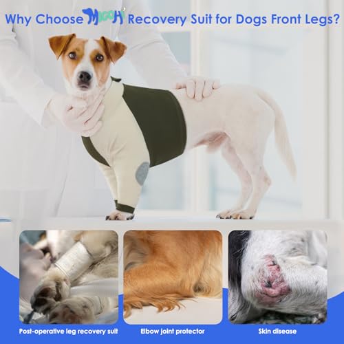 Image of MIGOHI Dog Recovery Suit with Elbow Protector, Dog Front Leg Sleeve to Stop Licking with Zipper, Injuired Leg Wounds, Green, 3XL