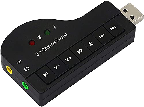 Honglei - Tarjeta de sonido externa USB de 8.1 canales, adaptador de audio 3D virtual – Plug and Play con luz LED para computadora portátil – negro （