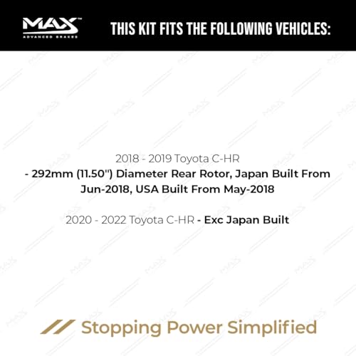 Image of Max Advanced Brakes Rear Brake Kit Compatible With 2018-2022 Toyota C-HR USA Built From May-2018 w /11.50 inch Rear Rotors Replacement Premium OE Disc Brake Rotors and Ceramic Brake Pads