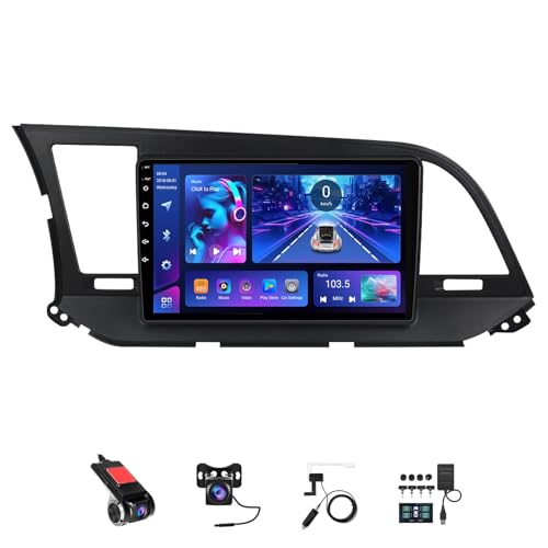 9 Pulgadas Android 14 Doble DIN Radio de Coche para Hyundai Elantra 2016-2020 con CarPlay inalámbrico GPS Navi Cámara de Respaldo Controles del Volante Bluetooth(A,T2[2+32G])