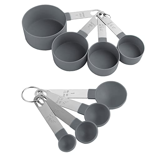 Juego de cucharas medidoras, 8 cucharas multifunción para medir sólidos y líquidos en la cocina (gris)