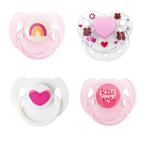 Image of Pink Style Magnetic Pacifier Set 4 Pieces for Reborn Baby Dolls Feeding Toy Accessories Set（Rainbow, kiss me, Heart, Little Heart Bear