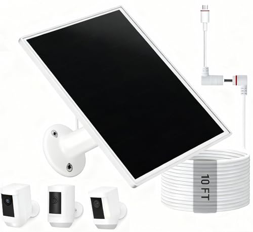 10W Solar Panel for Ring Camera/Outdoor Cameras Solar Charger with USB-C & & Barrel Plug for Ring Stick Up & Spotlight Cam Series IP65 Waterproof 360 Adjustable Mount 10ft Cable White
