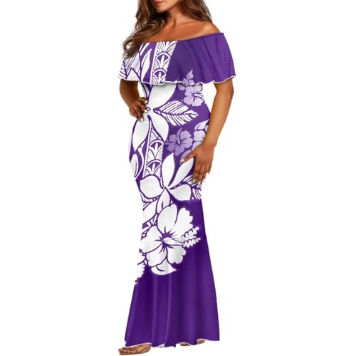 Image of Polynesian for Women S-7XL Off Shoulder Maxi Dress Hawaiian Summer Dresses