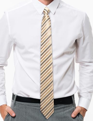 Image of Barry.Wang Tie Sets for Men Silk Stripe Necktie Woven Checkered Handkerchief Cufflinks Formal Business Wedding